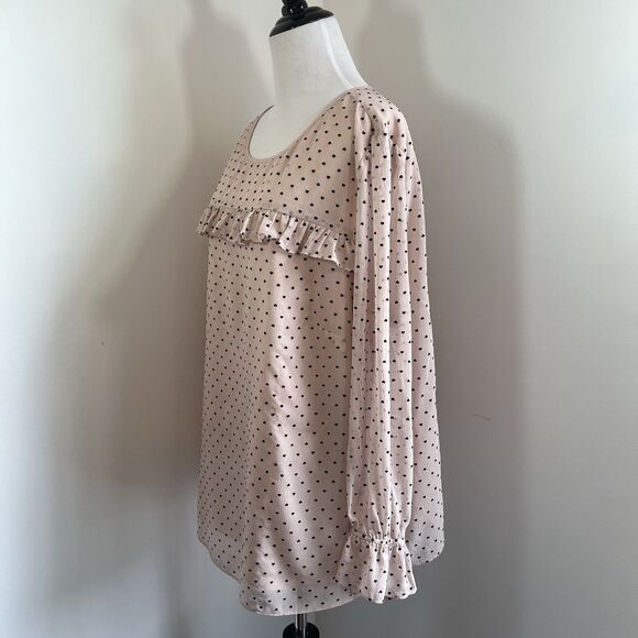 Talbots Blouse Top 2X Pink Chiffon Ruffle Long Sleeve Graphic Print Hearts - Picture 6 of 13